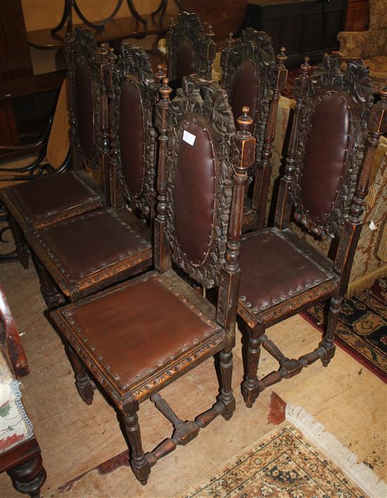 Set 6 vineous carved oak chairs